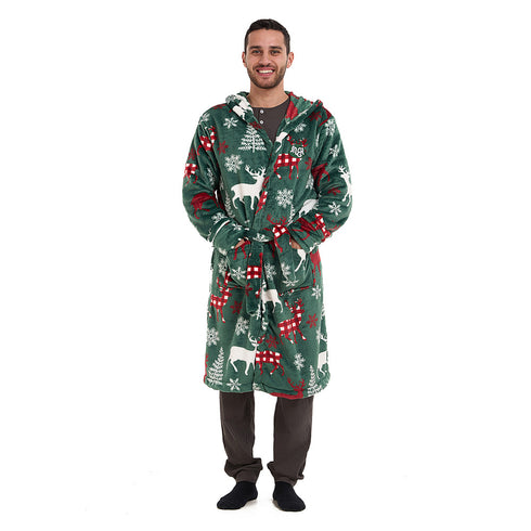Snuggs Blanket Robe Green Deer Christmas